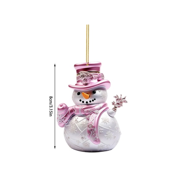 Pink Snowman Christmas Ornaments, 2D Acrylic Snowman Hanging Ornaments for Xmas Tree Winter Holiday New Year Home Decor
