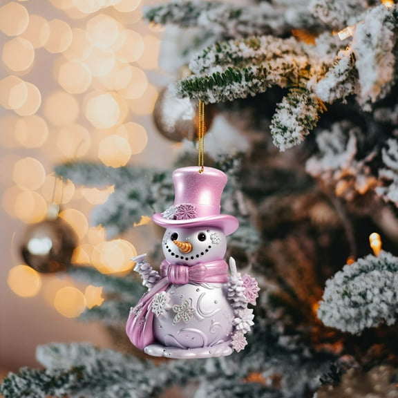 Pink Snowman Christmas Ornaments,Acrylic 2D Pink Ornaments for Christmas Tree - Cute Pink Snowman Decorations, Vintage Ornaments for Xmas Tree Holiday Crafts Hanging New Year