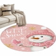 thumbnail image 1 of Pink Snowman Christmas Round Area Rug 3 FT, Small Kitchen Bathroom Mat, Xmas Winter Snowflake Let Snow Washable Indoor Outdoor Throw Runner Carpet Non-Shedding Doormat for Table Shower Sofa Entryway, 1 of 9