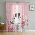 thumbnail image 1 of Pink Snowman Christmas Sheer Curtains 84 Inch Length 2 Panels Set for Living Room/Bedroom, Winter Snowflake Xmas Tree Pink Grey Plaid Curtain Drapes Rod Pocket Curtains Window Treatment 52''x84''x2, 1 of 7