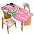 thumbnail image 1 of Pink Snowman Christmas Table Cloths for 3 Foot Rectangle Tables, Xmas Tree Ball Winter Snowflake Patio Waterproof Elastic Fitted Tablecloths, Washable Rectangular Table Cover for Camping, 1 of 8