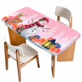 thumbnail image 1 of Pink Snowman Christmas Table Cloths for 4 Foot Rectangle Tables, Xmas Tree Snowflake Elk Gifts Patio Waterproof Elastic Fitted Tablecloths, Washable Rectangular Table Cover for Camping, 1 of 8