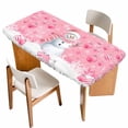 thumbnail image 1 of Pink Snowman Christmas Table Cloths for 5 Foot Rectangle Tables, Xmas Balls Snowflake Patio Waterproof Elastic Fitted Tablecloths, Washable Rectangular Table Cover for Camping, 1 of 8