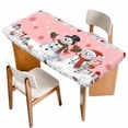 thumbnail image 1 of Pink Snowman Christmas Table Cloths for 5 Foot Rectangle Tables, Xmas Snowflake Winter Ball Patio Waterproof Elastic Fitted Tablecloths, Washable Rectangular Table Cover for Camping, 1 of 8