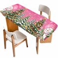 thumbnail image 1 of Pink Snowman Christmas Table Cloths for 8 Foot Rectangle Tables, Xmas Tree Ball Snowflake Winter Patio Waterproof Elastic Fitted Tablecloths, Washable Rectangular Table Cover for Camping, 1 of 8
