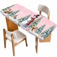 thumbnail image 1 of Pink Snowman Christmas Table Cloths for 8 Foot Rectangle Tables, Xmas Tree Snowflake Gifts Patio Waterproof Elastic Fitted Tablecloths, Washable Rectangular Table Cover for Camping, 1 of 8