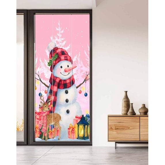 Pink Snowman Christmas Window Privacy Film Stained Glass Window Film Decorative Windows Cover Static Windows Cling for Glass Door Xmas Tree Snowflake Elk Gifts Stickers for Bathroom 35.4"x78.7"