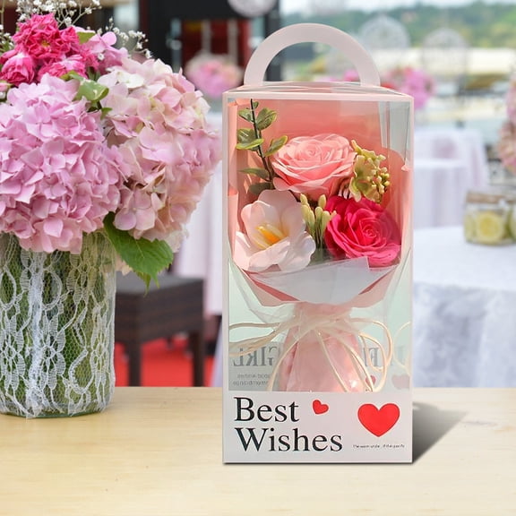 Pink Soap Bouquet Valentine’s Gift, Assorted Scented Soap Blossoms for Women, Delicate & Romantic Present for Her on Anniversary