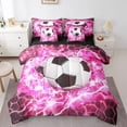 thumbnail image 1 of Pink Soccer Comforter Set Full,Football Bedding Set Teens,Girly Honeycomb Lightning (Comforter+Fitted+Flat Sheet+2 Pillowcases+2 Throw Pillow Covers) 7 Pieces Bed Set, 1 of 5