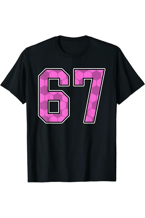 Pink Soccer Pattern Number 67 Player Uniform #67 T-Shirt, Unisex T-Shirt