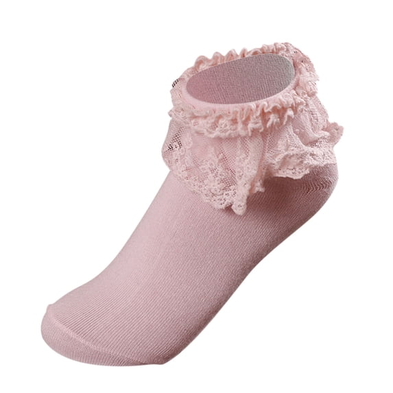 Pink Socks 1 Pair Women Ankle Socks Lace Ruffle Frilly Comfortable Cute Cotton Socks Ladies Girl Lace Socks