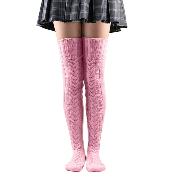 Pink Socks Knit Leg Stocking Thigh Long Warmers Knee Cable Women Boot Socks Over Socks