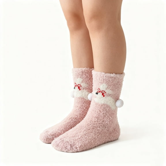 Pink Socks Winter Stripe Coral Velvet Plush Warm Socks Home Socks Sleeping Stockings Striped Socks