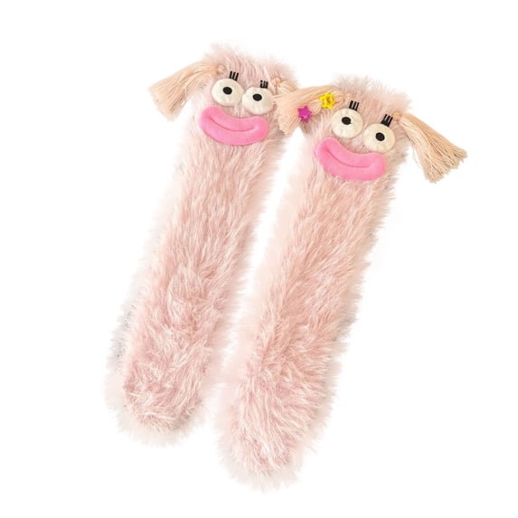 Pink Socks Women's Solid Color Funny Cute Cute Big Eyes Thickened Warm Plush Middle Tube Socks