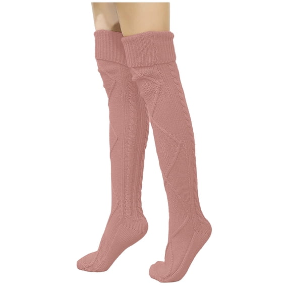 Pink Socks Womens Knee High Socks Solid Color Knitted Adjusted Calf Super Soft Thick Warm Non See Through Leg Warmer