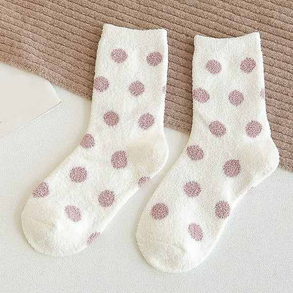 Pink Socks Womens Winter Dot Socks Autumn and Winter Mid Tube Socks Fleece Thickened Warm Stockings