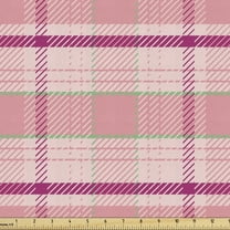 Ambesonne Pink Fabric by the Yard Upholstery, Tartan Plaid Pattern Squares, 5 Yards, Pale Pink and Multicolor