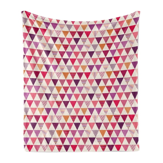 Pink Soft Flannel Fleece Blanket, Geometric Triangle Patterns with Polka Dots Lines Zig Zag Prints Abstract Image Print, Cozy Plush for Indoor and Outdoor Use, 50" x 70", Multicolor, by Ambesonne
