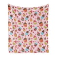 thumbnail image 1 of Pink Soft Flannel Fleece Blanket, Kitchen Cupcakes Muffins Strawberries and Cherries Food Eating Sweets Print, Cozy Plush for Indoor and Outdoor Use, 70" x 90", Pale Pink and Brown, by Ambesonne, 1 of 6