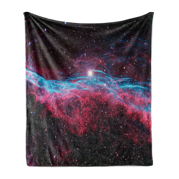 Pink Soft Flannel Fleece Blanket, Science Cosmos Outer Space Galaxy Print Universe Stars Astronomy Nebula Theme, Cozy Plush for Indoor and Outdoor Use, 70" x 90", Magenta and Black, by Ambesonne