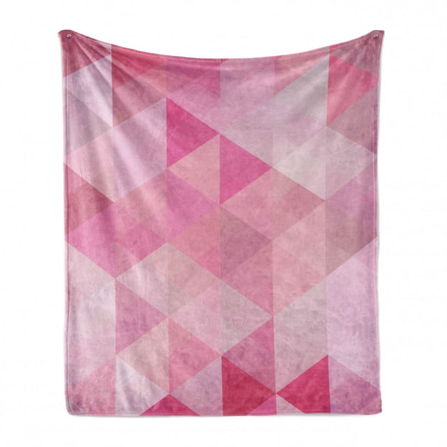 Pink Soft Flannel Fleece Throw Blanket, Abstract Vintage Triangles Mosaic Grid Style Graphic Pattern Design Image Print, Cozy Plush for Indoor and Outdoor Use, 50" x 70", Pink, by Ambesonne