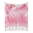 thumbnail image 1 of Pink Soft Flannel Fleece Throw Blanket, Hazy Japanese Cherry Blossom Trees with Feather Effects on Top Romantic Design, Cozy Plush for Indoor and Outdoor Use, 50" x 70", Pale Pink White, by Ambesonne, 1 of 5