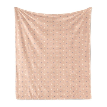 Pink Soft Flannel Fleece Throw Blanket, Romantic Vintage Classic in 50s 60s Style Image with Dots Pattern Print, Cozy Plush for Indoor and Outdoor Use, 50" x 60", Salmon Lilac and White, by Ambesonne