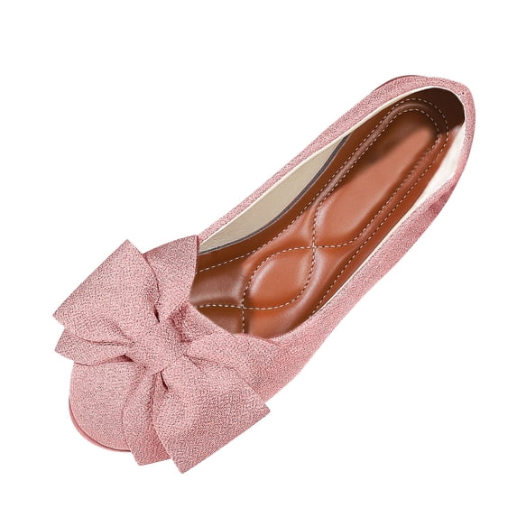 Pink Soft Leather Bow Flat Shoes For Women Comfortable Mary Jane Design Breathable And Lightweight Perfect For All Day Wear And Light Activities