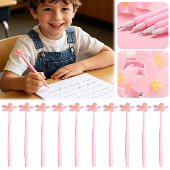 Pink Soft Rubber Gel Pens, 10 Pack - 0.3mm Flower Shape Water Based Ink, Smooth Writing Aesthetic Water Based Pens, Cute Stationery for Office Use
