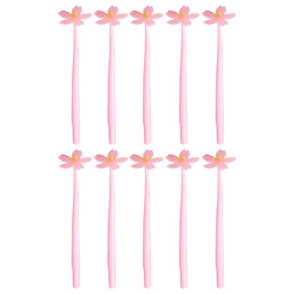 Pink Soft Rubber Gel Pens, 10 Pack - 0.5mm Flower Shape Water Based Ink, Smooth Writing for Office and Home, 20cm Length, Non-Toxic