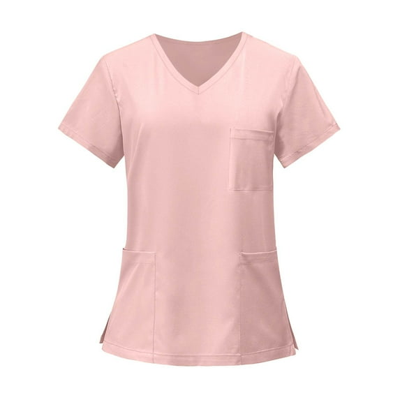 Pink V-Neck Women Scrub Tops – Soft Stretch with 3 Pockets for Medical & Nursing Use 2XL