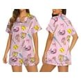 thumbnail image 1 of Pink Softball Print Pajama Set for Women | Sporty Short Sleeve Sleepwear, 1 of 6