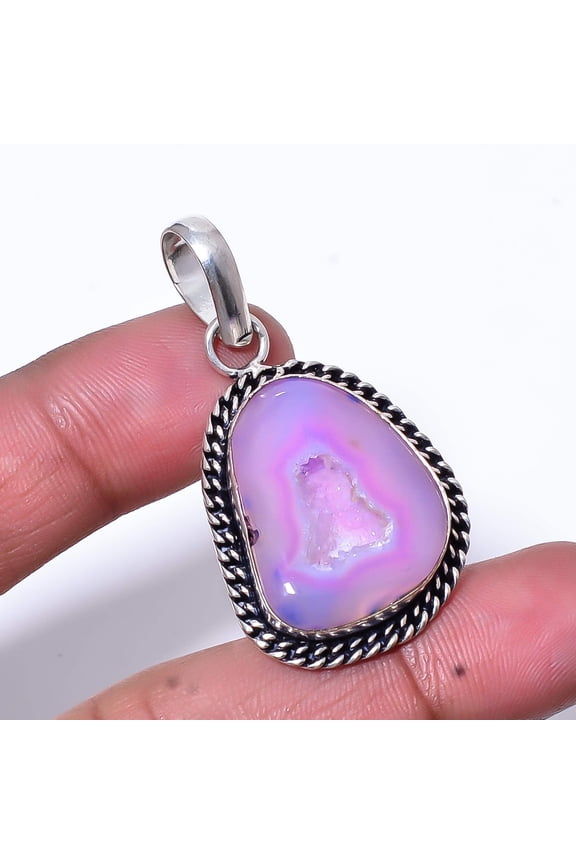 Pink Solar Eye Quartz Drusy Handmade 925 Sterling Silver Pendant 1.76" P29