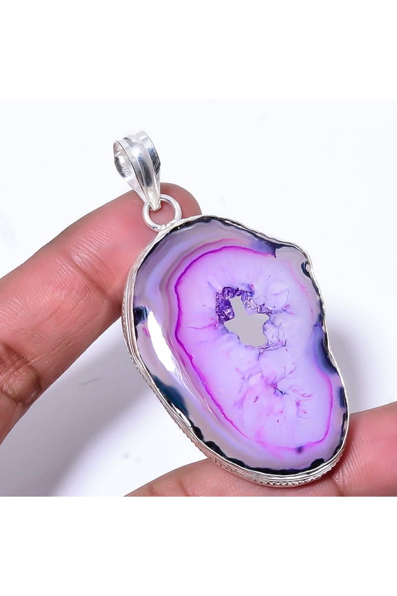 Pink Solar Eye Quartz Drusy Handmade 925 Sterling Silver Pendant 2.54" P12