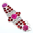 thumbnail image 1 of Pink Solar Quartz Eye & Garnet 925 Silver Plated Ethnic Bracelet 7-7.99" T58, Valentine's Day Gift, Birthday Gift, Beautiful Jewelry For Woman & Girls, 1 of 1