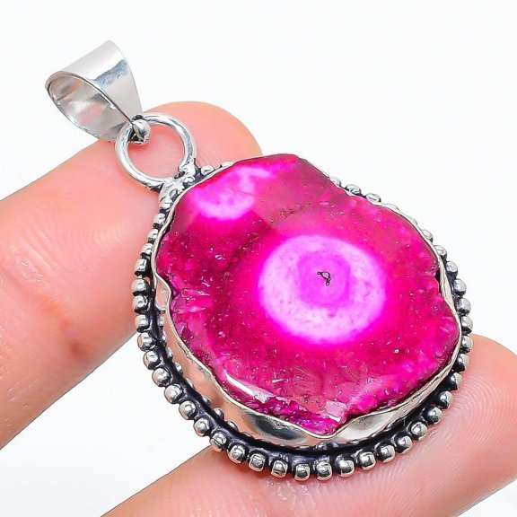 Natural Pink Solar Quartz Gemstone 925 Sterling Silver Pendant 1.77"