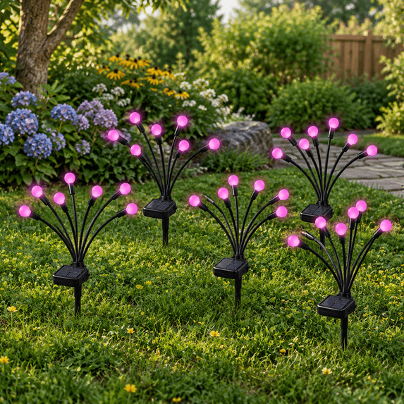 Fire Fly Packing Pink Solar Swaying Firefly Garden Lights, 6 Pack, 48 LED, Waterproof ...