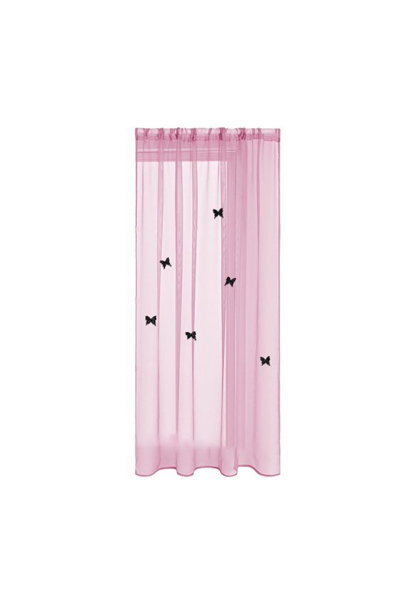 Pink Solid Color Sheer Curtain 39.37 X 51.18 Inches Pink Polyester With Double Layer Stereoscopic Butterfly Brooch For Home