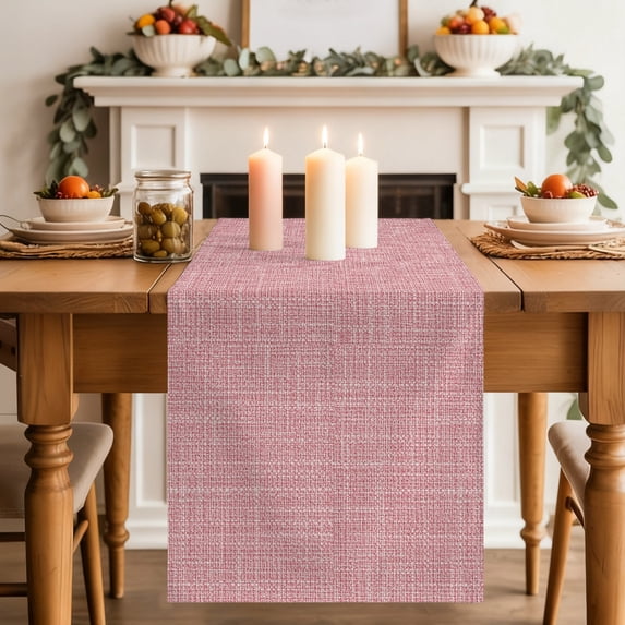 Pink Solid Dining Table Runner, Minimalist Cloth Dusty Pink Linen Texture Sweet Romantic Washable Table Runners Kitchen Coffee Table Center Decor for Home Party Holiday Wedding 13 x 70 Inches