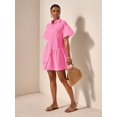 thumbnail image 1 of Pink Solid Front Button Ruffle Hem Short Sleeve Shirt Dress For Women, 1 of 8