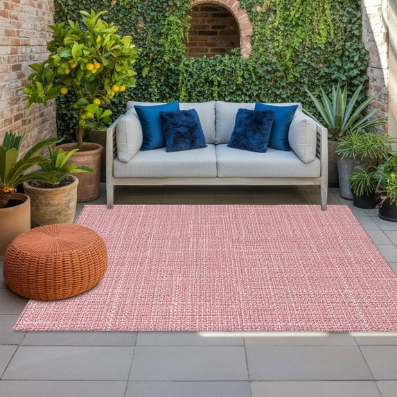 Pink Solid Indoor Outdoor Rugs 5x8 Ft, Minimalist Cloth Dusty Pink Linen Texture Sweet Romantic Outdoor Patio Rugs Mat Washable Outside Area Rugs Carpet for Porch Deck RV Pool Balcony Backyard