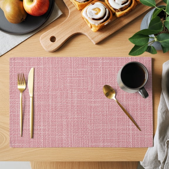 Pink Solid Placemats Set of 1, Minimalist Cloth Dusty Pink Linen Texture Sweet Romantic Non-Slip Place Mats Washable Table Mats for Kitchen Dining Table Decorations Indoor/Outdoor