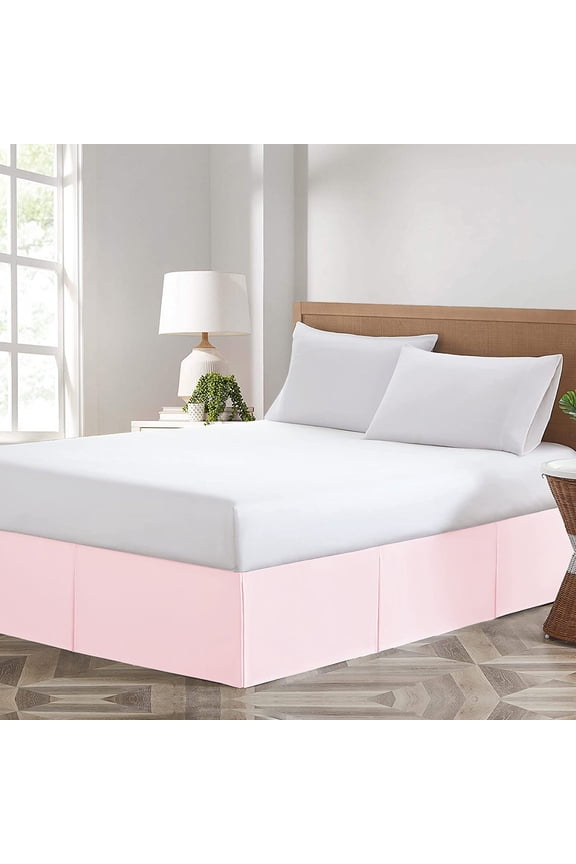 Magic Bed Skirt 18 Inch Drop Length 100% Microfiber Fabric Pleated Split Corners (King-Pink)
