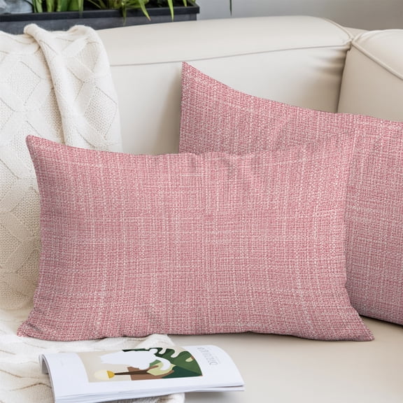 Pink Solid Throw Pillow Covers, Minimalist Cloth Dusty Pink Linen Texture Sweet Romantic Decorative Lumbar Throw Pillowcase Cushion Cover with Smooth Hidden Zipper for Bedroom Sofa 20 x 36 Inches