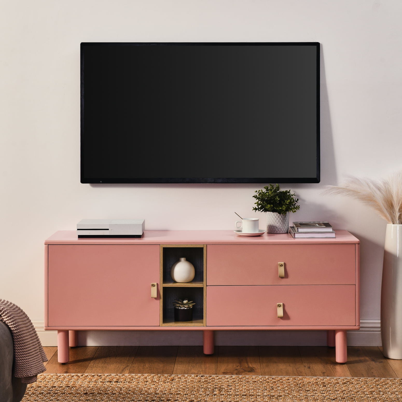 Pink Solid Wood and MDF TV With Leather Handles, Plenty of