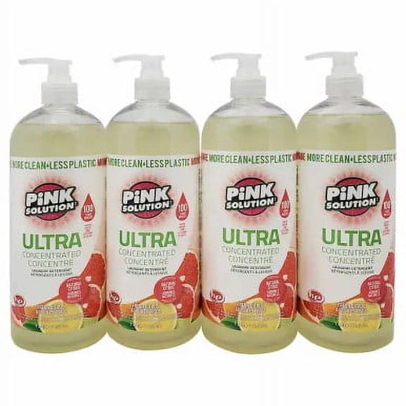 Pink Solution Concentrated Liquid Laundry Gel, Citrus, 33.8 oz (4/Case) - Natural Cleaning Power