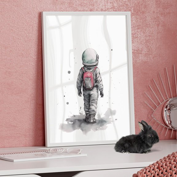 Pink Space Girl Wall Art, Nursery Astronaut Decor, Unframed Paper Print Size 8x12