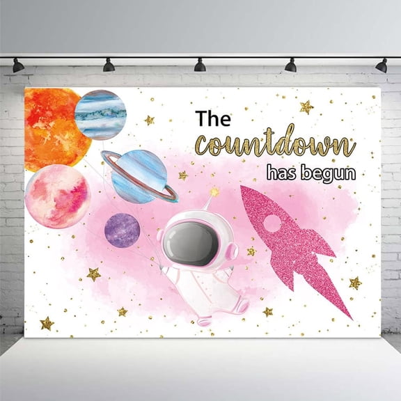 Pink Space Theme Baby Shower Cool Backdrop Pink Astronaut Girl The Countdown Has Begun Backdrop Outer Space Baby Shower Decorations Supplies Banner Photography Background Photo Booth Props