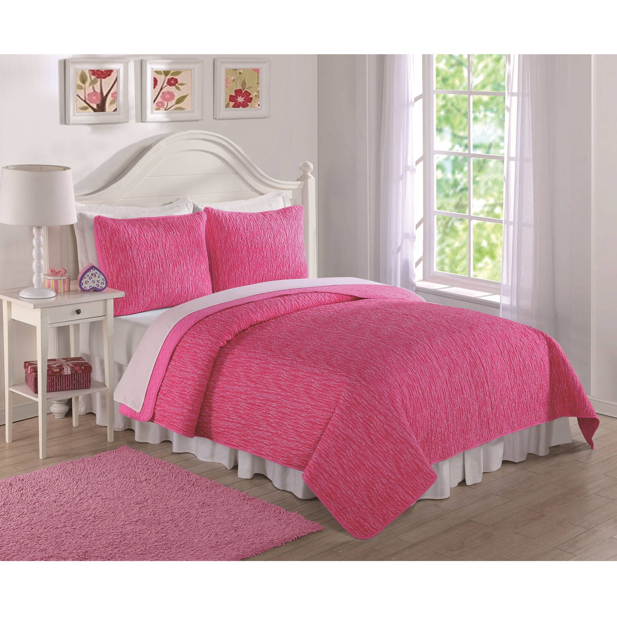 Pink Spacedye Print Bedding Quilt Set