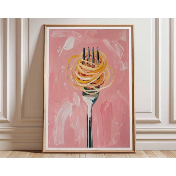 Pink Spaghetti Fork Wall Art Print, Unframed Paper Poster 24x36in